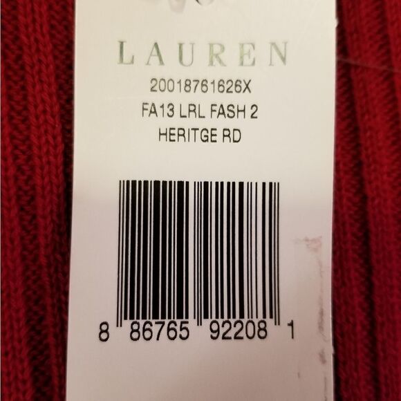 Lauren Ralph Lauren Red 100% Cotton Ribbed Buckle Shawl Collar Cardigan Size S - Picture 7 of 8